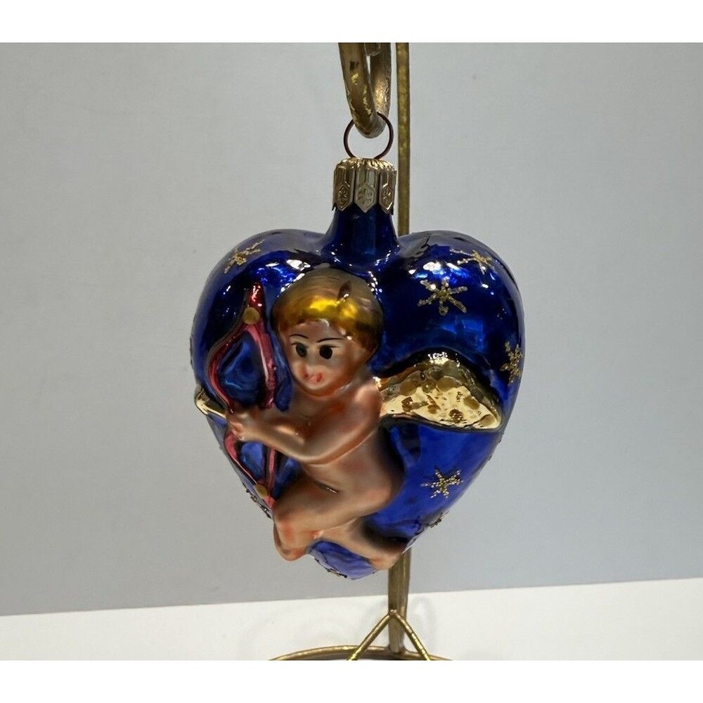Christopher Radko  Be My Valentine Cupid Blue Heart Blown Glass Ornament NO BOX